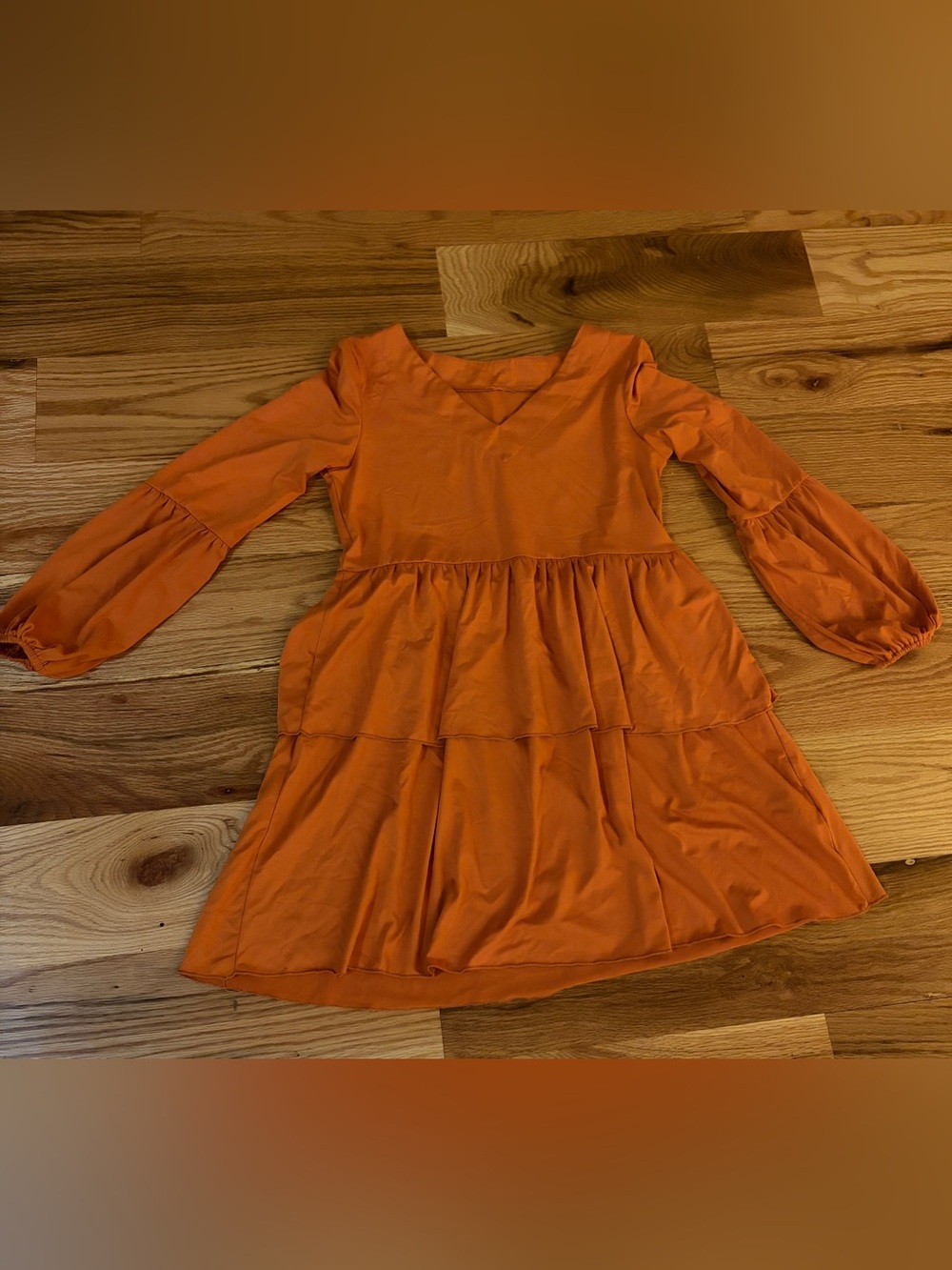 Tiered V-Neck Long Sleeve Dress - Bright Orange Note: